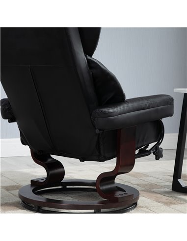 HOMCOM Reclining Swivel Armchair Footstool Set Sofa Padded PU Leather Relaxing Manual Duo Metal Frame Bentwood Base Black