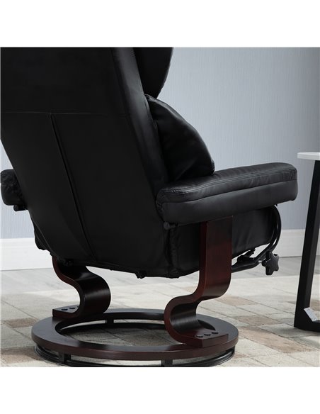 HOMCOM Reclining Swivel Armchair Footstool Set Sofa Padded PU Leather Relaxing Manual Duo Metal Frame Bentwood Base Black - pic 24510 | FastDaddyshop