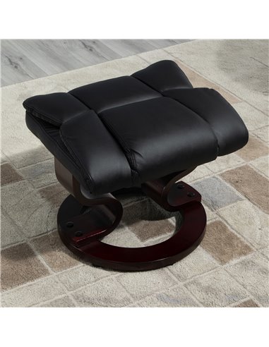 HOMCOM Reclining Swivel Armchair Footstool Set Sofa Padded PU Leather Relaxing Manual Duo Metal Frame Bentwood Base Black