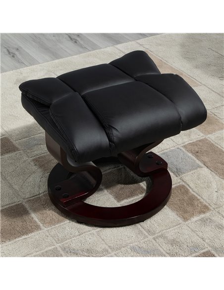 HOMCOM Reclining Swivel Armchair Footstool Set Sofa Padded PU Leather Relaxing Manual Duo Metal Frame Bentwood Base Black - pic 24511 | FastDaddyshop