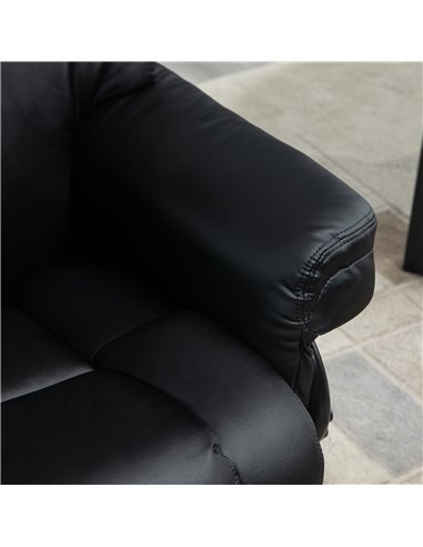 HOMCOM Reclining Swivel Armchair Footstool Set Sofa Padded PU Leather Relaxing Manual Duo Metal Frame Bentwood Base Black