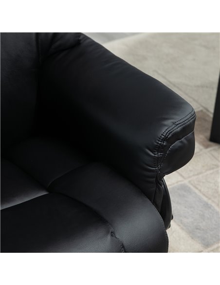 HOMCOM Reclining Swivel Armchair Footstool Set Sofa Padded PU Leather Relaxing Manual Duo Metal Frame Bentwood Base Black - pic 24512 | FastDaddyshop