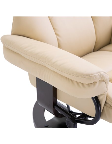 HOMCOM Reclining Swivel Armchair Footstool Set Sofa Padded PU Leather Relaxing Manual Duo Metal Frame Bentwood Base Cream - pic 24519 | FastDaddyshop