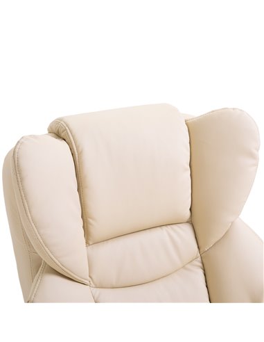 HOMCOM Reclining Swivel Armchair Footstool Set Sofa Padded PU Leather Relaxing Manual Duo Metal Frame Bentwood Base Cream