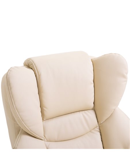 HOMCOM Reclining Swivel Armchair Footstool Set Sofa Padded PU Leather Relaxing Manual Duo Metal Frame Bentwood Base Cream - pic 24520 | FastDaddyshop