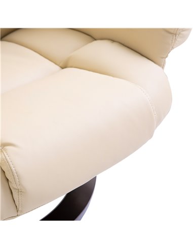 HOMCOM Reclining Swivel Armchair Footstool Set Sofa Padded PU Leather Relaxing Manual Duo Metal Frame Bentwood Base Cream