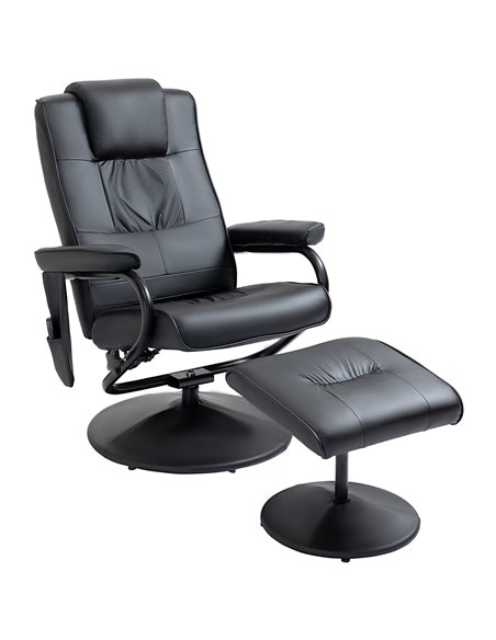 HOMCOM PU Leather Massage Reclining Armchair, Recliner Chair and Ottoman, Black - pic 24522 | FastDaddyshop