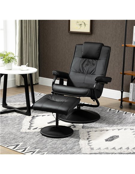 HOMCOM PU Leather Massage Reclining Armchair, Recliner Chair and Ottoman, Black - pic 24523 | FastDaddyshop