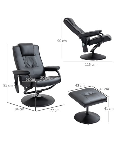 HOMCOM PU Leather Massage Reclining Armchair, Recliner Chair and Ottoman, Black - pic 24524 | FastDaddyshop