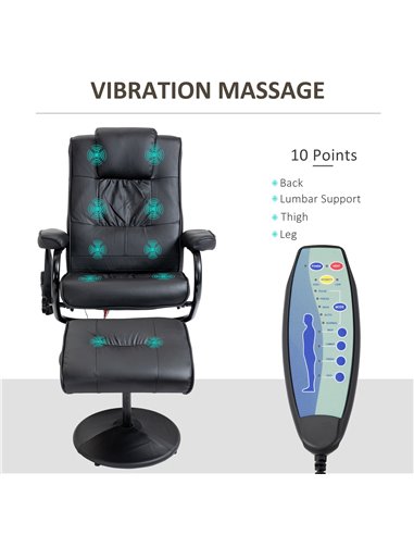HOMCOM Manual Sofa Reclining Armchair PU Leather Massage Recliner Chair and Ottoman, Black