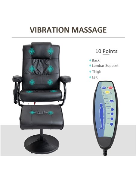 HOMCOM Manual Sofa Reclining Armchair PU Leather Massage Recliner Chair and Ottoman, Black - pic 24525 | FastDaddyshop