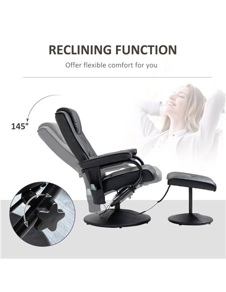 HOMCOM Manual Sofa Reclining Armchair PU Leather Massage Recliner Chair and Ottoman, Black - pic 24526 | FastDaddyshop