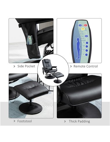 HOMCOM Manual Sofa Reclining Armchair PU Leather Massage Recliner Chair and Ottoman, Black