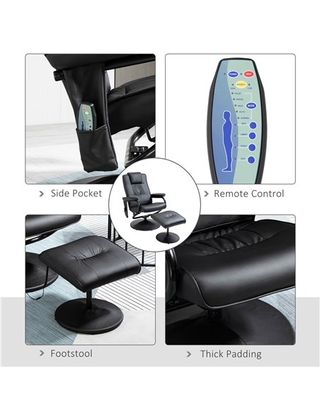 HOMCOM Manual Sofa Reclining Armchair PU Leather Massage Recliner Chair and Ottoman, Black - pic 24527 | FastDaddyshop