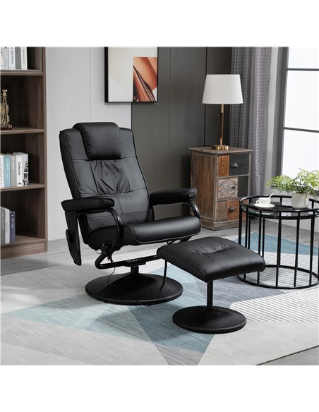 HOMCOM Manual Sofa Reclining Armchair PU Leather Massage Recliner Chair and Ottoman, Black - pic 24530 | FastDaddyshop