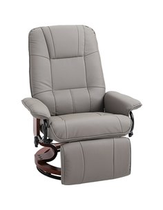 HOMCOM Recliner Armchair Sofa with Faux Leather, Upholstered Wooden Base, Grey