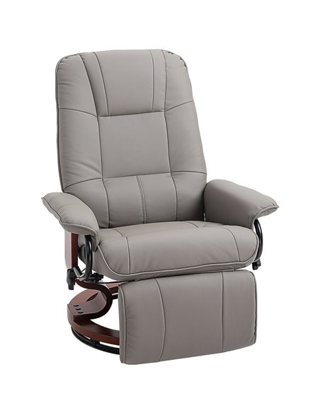 HOMCOM Recliner Armchair Sofa with Faux Leather, Upholstered Wooden Base, Grey - pic 24531 | FastDaddyshop