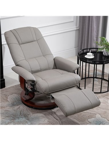 HOMCOM Recliner Armchair Sofa with Faux Leather, Upholstered Wooden Base, Grey