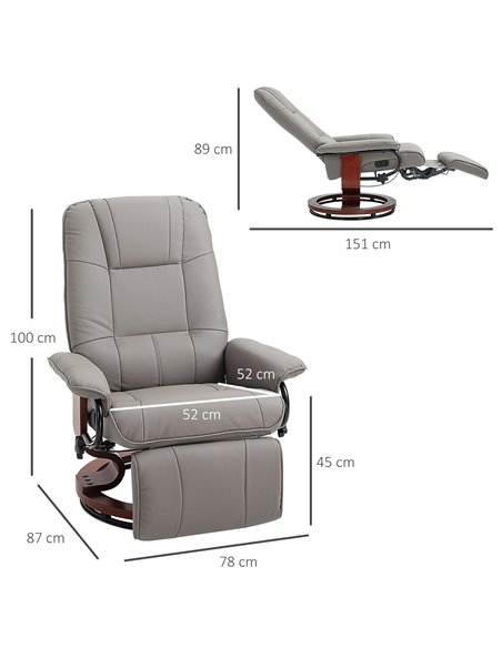 HOMCOM Recliner Armchair Sofa with Faux Leather, Upholstered Wooden Base, Grey - pic 24533 | FastDaddyshop