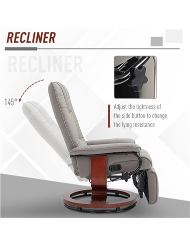 HOMCOM Manual Recliner Chair Armchair Sofa with Faux Leather Upholstered Wooden Base for Living Room Bedroom, Grey