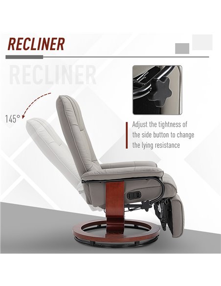HOMCOM Manual Recliner Chair Armchair Sofa with Faux Leather Upholstered Wooden Base for Living Room Bedroom, Grey - pic 24534 | FastDaddyshop