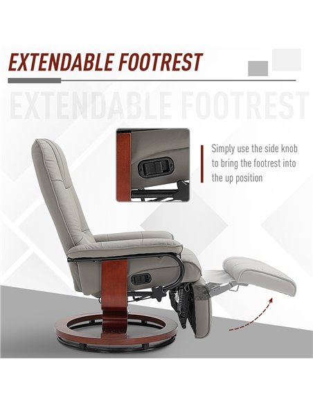HOMCOM Manual Recliner Chair Armchair Sofa with Faux Leather Upholstered Wooden Base for Living Room Bedroom, Grey - pic 24535 | FastDaddyshop