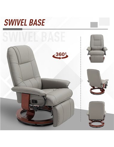 HOMCOM Manual Recliner Chair Armchair Sofa with Faux Leather Upholstered Wooden Base for Living Room Bedroom, Grey