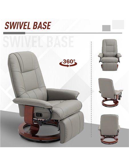 HOMCOM Manual Recliner Chair Armchair Sofa with Faux Leather Upholstered Wooden Base for Living Room Bedroom, Grey - pic 24536 | FastDaddyshop