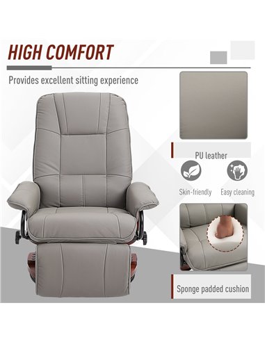 HOMCOM Manual Recliner Chair Armchair Sofa with Faux Leather Upholstered Wooden Base for Living Room Bedroom, Grey