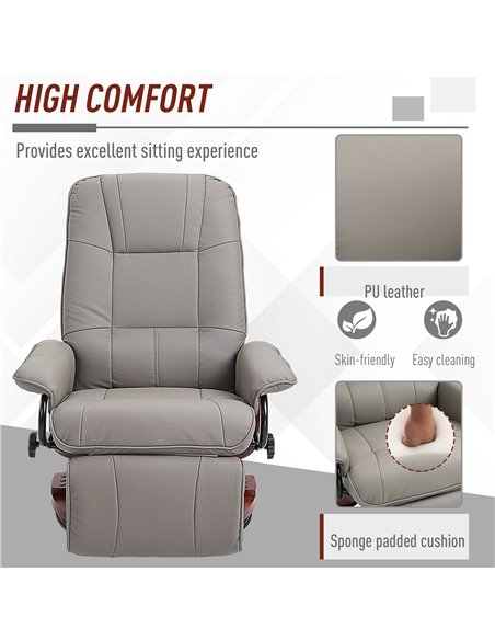 HOMCOM Manual Recliner Chair Armchair Sofa with Faux Leather Upholstered Wooden Base for Living Room Bedroom, Grey - pic 24537 | FastDaddyshop