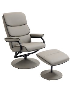 HOMCOM Faux Leather Recliner Chair with Footrest Stool, Grey