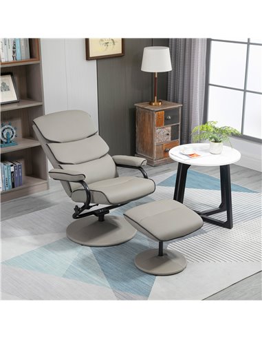 HOMCOM Faux Leather Recliner Chair with Footrest Stool, Grey