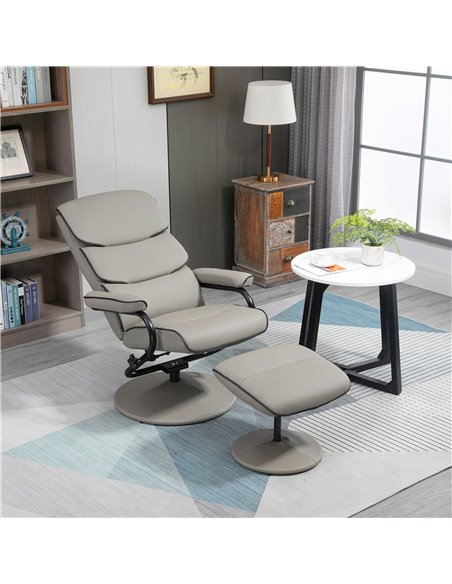 HOMCOM Faux Leather Recliner Chair with Footrest Stool, Grey - pic 24541 | FastDaddyshop