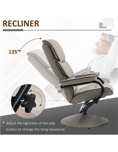 HOMCOM Recliner Chair with Ottoman 360° Swivel Faux Leather High Back Armchair w/ Footrest Stool for Home Office