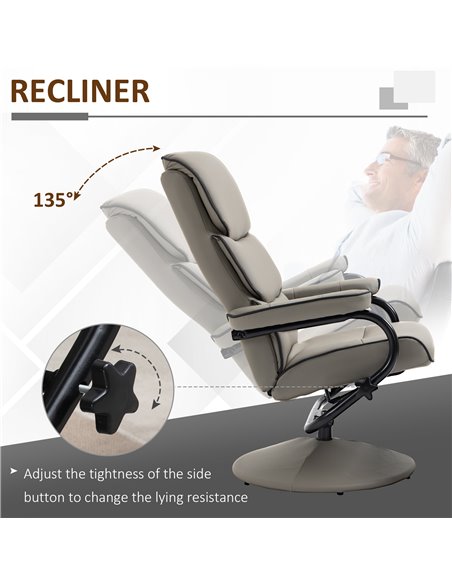 HOMCOM Recliner Chair with Ottoman 360° Swivel Faux Leather High Back Armchair w/ Footrest Stool for Home Office - pic 24543 | FastDaddyshop