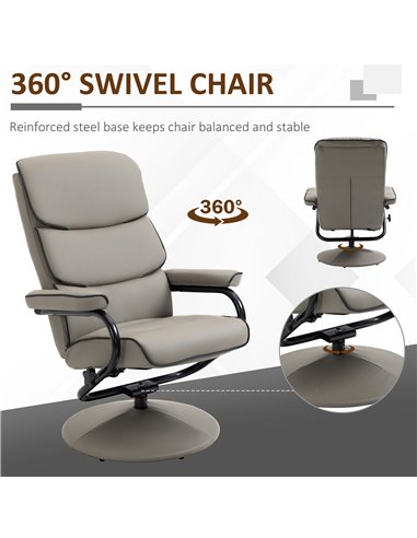 HOMCOM Recliner Chair with Ottoman 360° Swivel Faux Leather High Back Armchair w/ Footrest Stool for Home Office