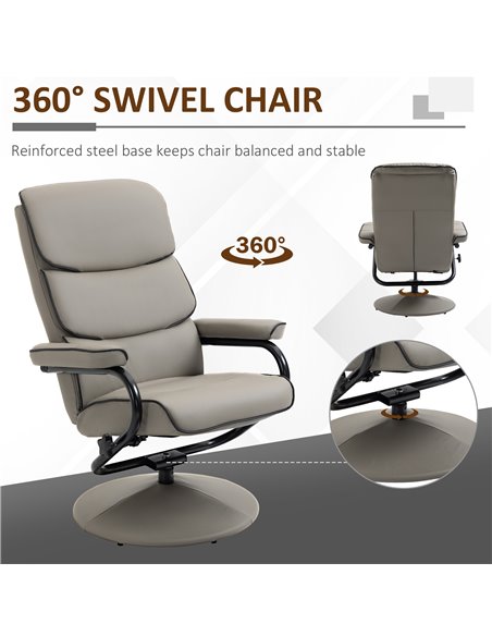 HOMCOM Recliner Chair with Ottoman 360° Swivel Faux Leather High Back Armchair w/ Footrest Stool for Home Office - pic 24544 | FastDaddyshop