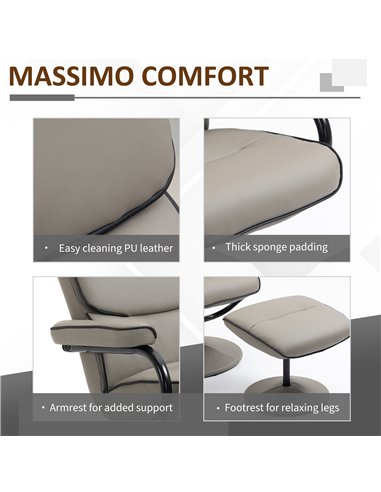 HOMCOM Recliner Chair with Ottoman 360° Swivel Faux Leather High Back Armchair w/ Footrest Stool for Home Office