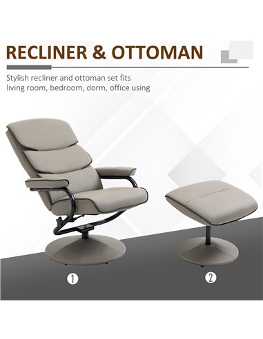 HOMCOM Recliner Chair with Ottoman 360° Swivel Faux Leather High Back Armchair w/ Footrest Stool for Home Office