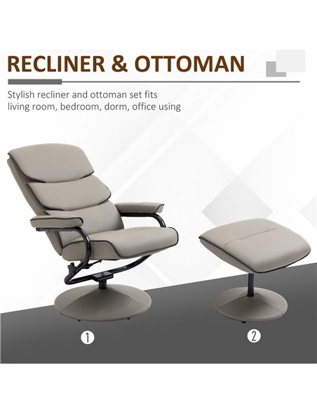 HOMCOM Recliner Chair with Ottoman 360° Swivel Faux Leather High Back Armchair w/ Footrest Stool for Home Office - pic 24546 | FastDaddyshop