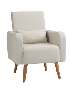 HOMCOM Linen-Touch Armchair, Upholstered Leisure Lounge Sofa with Wooden Frame, Cream