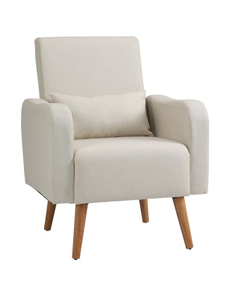 HOMCOM Linen-Touch Armchair, Upholstered Leisure Lounge Sofa with Wooden Frame, Cream - pic 24549 | FastDaddyshop
