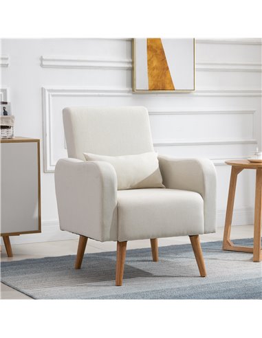 HOMCOM Linen-Touch Armchair, Upholstered Leisure Lounge Sofa with Wooden Frame, Cream