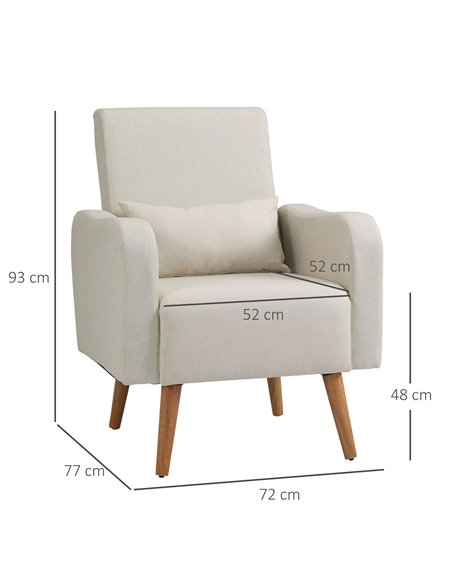 HOMCOM Linen-Touch Armchair, Upholstered Leisure Lounge Sofa with Wooden Frame, Cream - pic 24551 | FastDaddyshop