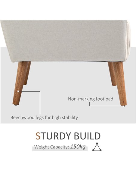 HOMCOM Accent Chair, Linen-Touch Armchair, Upholstered Leisure Lounge Sofa, Club Chair with Wooden Frame, Cream - pic 24553 | FastDaddyshop