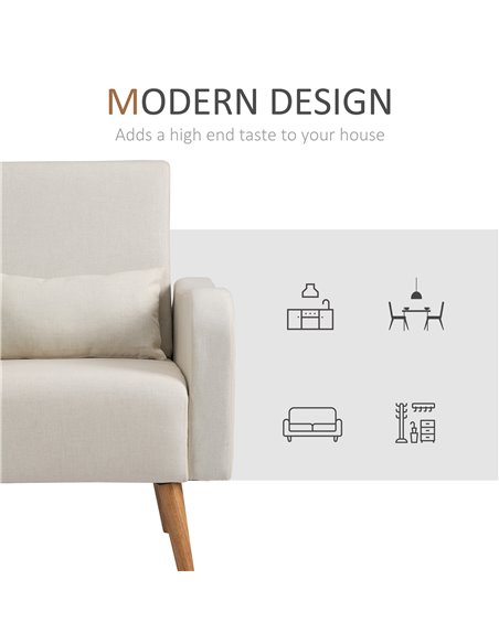 HOMCOM Accent Chair, Linen-Touch Armchair, Upholstered Leisure Lounge Sofa, Club Chair with Wooden Frame, Cream - pic 24554 | FastDaddyshop