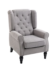 HOMCOM Retro Wingback Armchair with Wood Frame, Button Tufted Design, Grey