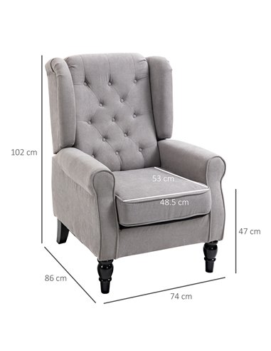 HOMCOM Retro Wingback Armchair with Wood Frame, Button Tufted Design, Grey