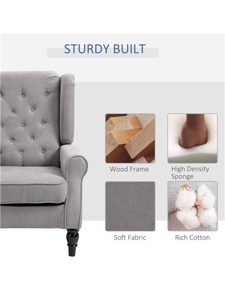 HOMCOM Retro Accent Chair, Wingback Armchair with Wood Frame Button Tufted Design for Living Room Bedroom, Grey - pic 24561 | FastDaddyshop