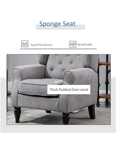 HOMCOM Retro Accent Chair, Wingback Armchair with Wood Frame Button Tufted Design for Living Room Bedroom, Grey